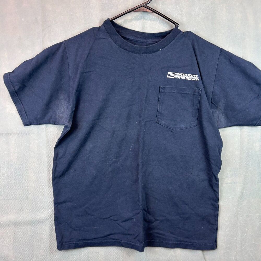 Vintage USPS T-Shirt Men's Medium Blue Front Pocket Crew Neck Short Sleeve